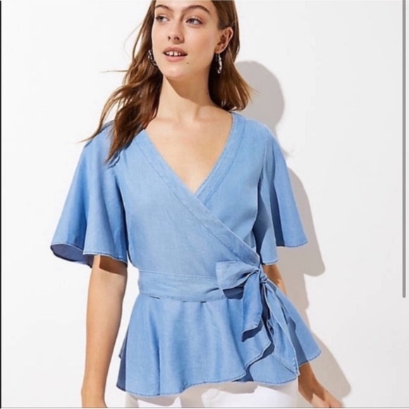 Loft Denim Blue Wrap Top - Picture 2 of 6